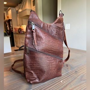Alligator Faux Brown Leather Backpack Purse